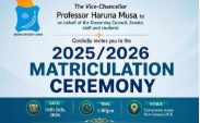 BUK Announces Matriculation Ceremony for 2025/2026 Session